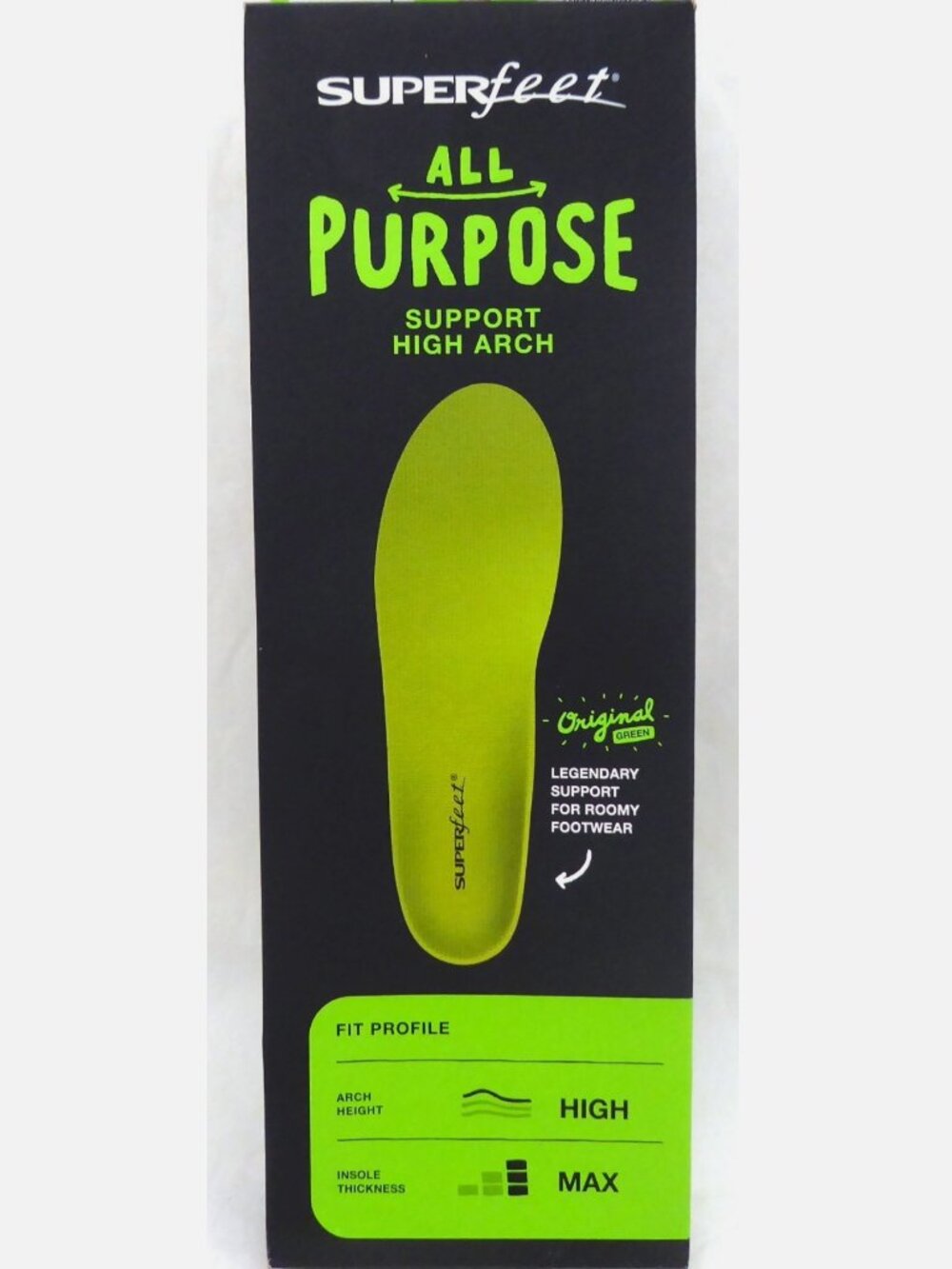 Superfeet All-Purpose Support High Arch Insoles Green Size E M 9.5-11 W 10.5-12